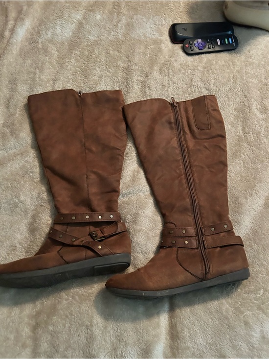 Fergalicious Shoes - Fergalicious Women’s Brown Knee-High Buckle Strap Boots